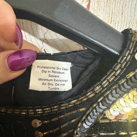 Vintage 100% Silk Sequin Beaded Gold Black 12p Midi Dress - Picture 6 of 12